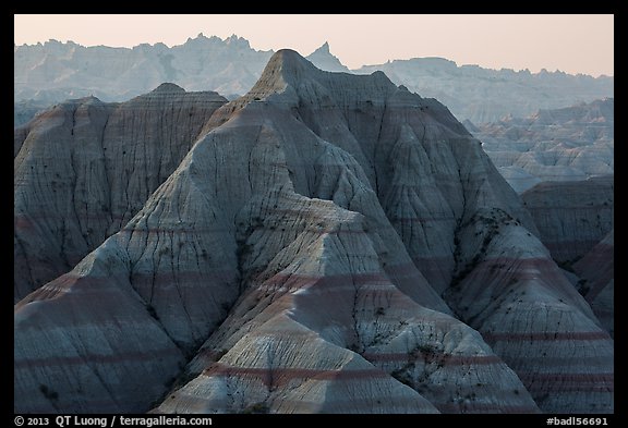 Tall eroded buttes and peaks. Badlands National Park (color)