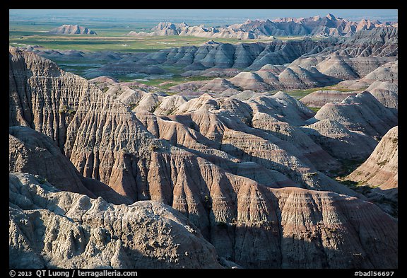 Buttes and ridges with shadows. Badlands National Park, South Dakota, USA.