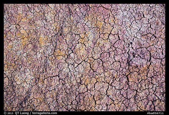 Cracked multi-colored paleosol. Badlands National Park, South Dakota, USA.