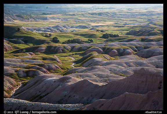 Buttes and grassy areas in Badlands Wilderness. Badlands National Park (color)