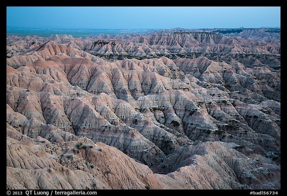 Hay Butte Badlands at dusk. Badlands National Park (color)