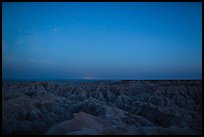 Badlands from above at night. Badlands National Park, South Dakota, USA.