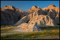 Prairie and badlands at sunset. Badlands National Park, South Dakota, USA. (color)