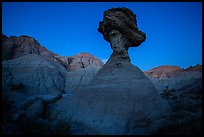 Pedestal rock at badlands at dusk. Badlands National Park, South Dakota, USA. (color)