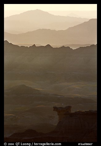 Ridges of the Stronghold table in the southern unit, sunrise. Badlands National Park, South Dakota, USA.