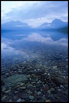 Peebles in lake McDonald and mountains. Glacier National Park, Montana, USA. (color)