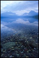 Peebles in lake McDonald and mountains. Glacier National Park, Montana, USA.