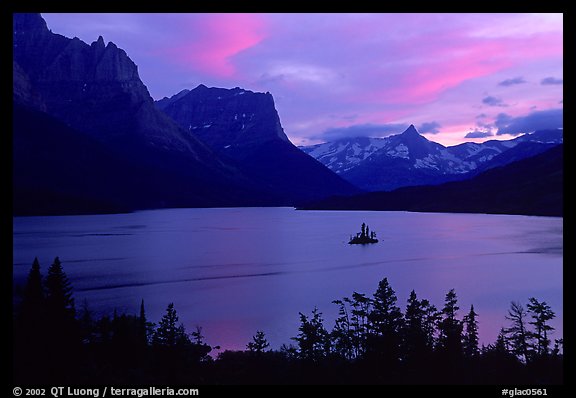 St Mary Lake and Wild Goose Island, sunset. Glacier National Park (color)