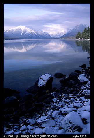 Shores of Lake McDonald in winter. Glacier National Park, Montana, USA.