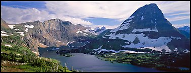 Alpine lake and triangular peak. Glacier National Park (Panoramic color)