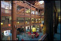 Main hall of Many Glacier Lodge. Glacier National Park, Montana, USA. (color)