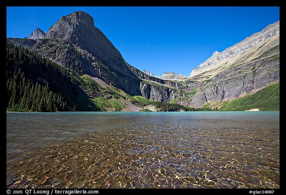 Pebbles in Grinnell Lake, Angel Wing, and the Garden Wall. Glacier National Park, Montana, USA.