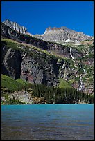 Grinnell Falls and Grinnell Lake turquoise waters. Glacier National Park, Montana, USA. (color)