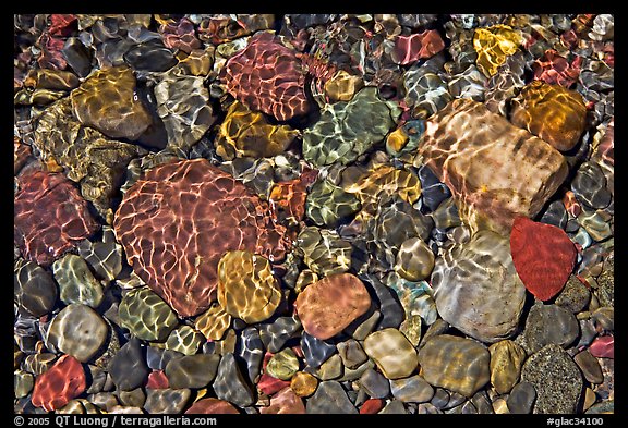 Pebbles and wavelets, Grinnel Lake. Glacier National Park, Montana, USA.