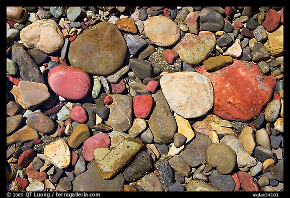 Colorful pebbles in a stream. Glacier National Park, Montana, USA.