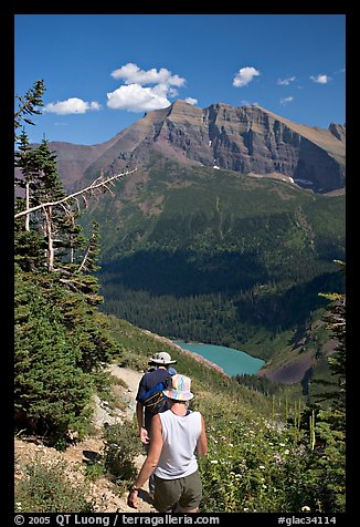 Hiking down the Grinnell Glacier trail, afternoon. Glacier National Park (color)
