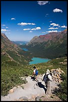 Switchback on trail, with Grinnel Lake and Josephine Lake in the background. Glacier National Park, Montana, USA. (color)