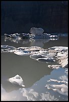 Garden wall reflection and icebergs in Upper Grinnell Lake. Glacier National Park, Montana, USA.