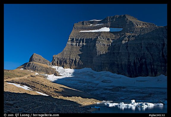 Garden wall above Upper Grinnell Lake and Glacier, late afternoon. Glacier National Park, Montana, USA.