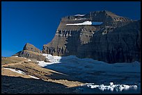 Garden wall above Upper Grinnell Lake and Glacier, late afternoon. Glacier National Park, Montana, USA. (color)