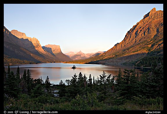 St Mary Lake, Going-to-the-sun Mountain, and Lewis Range, sunrise. Glacier National Park, Montana, USA.