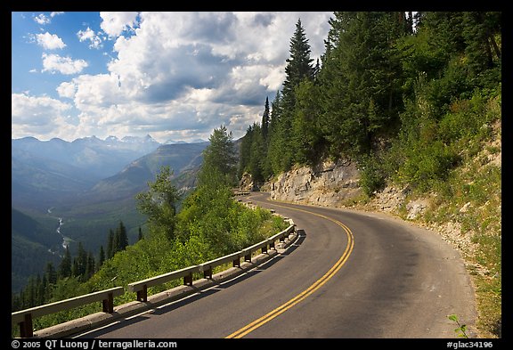 Curve on Going to the Sun road, afternoon. Glacier National Park, Montana, USA.