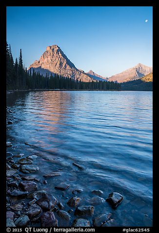 Two Medicine lakeshore with Sinopah Mountain and moon. Glacier National Park (color)