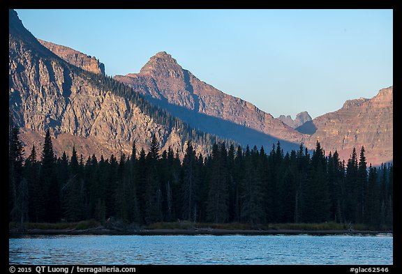 Lone Walker Mountain and treeline above Two Medicine Lake. Glacier National Park (color)