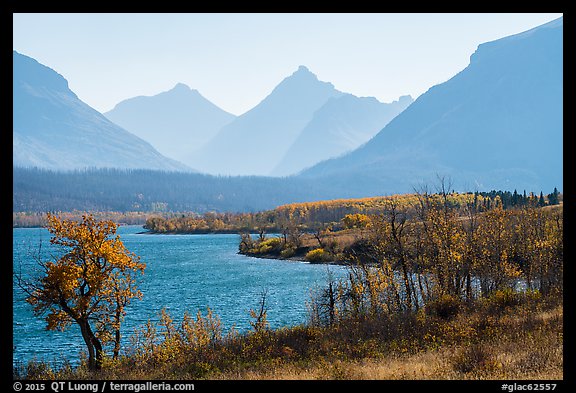 Saint Mary Lake and Continental Divide in autumn. Glacier National Park (color)