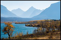 Saint Mary Lake and Continental Divide in autumn. Glacier National Park, Montana, USA.