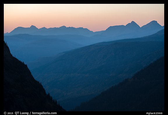 Distant mountains at sunset. Glacier National Park (color)