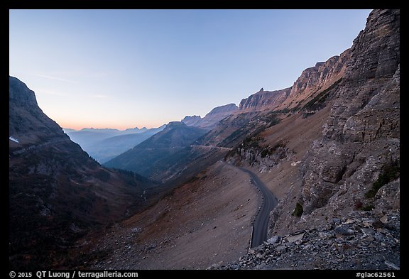 Going-to-the-Sun road at sunset. Glacier National Park, Montana, USA.