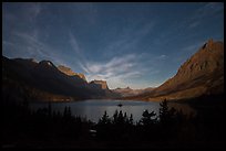 Saint Mary Lake at night with light from rising moon. Glacier National Park ( color)