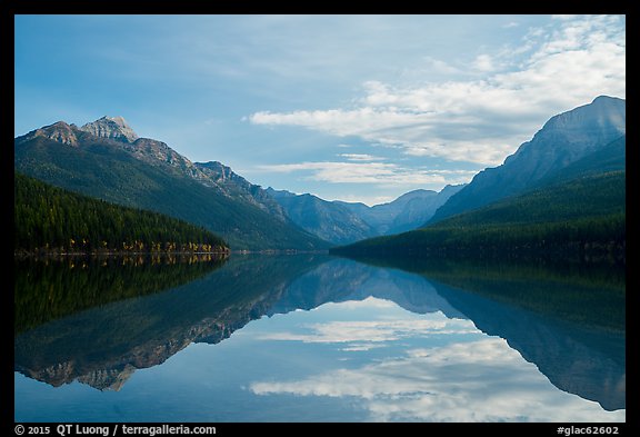 Mountains and clouds with reflections, Bowman Lake. Glacier National Park (color)
