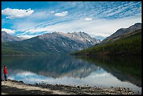 Visitor looking, Kintla Lake. Glacier National Park ( color)