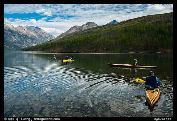 Four kayakers on Kintla Lake. Glacier National Park (color)