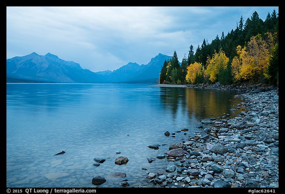 Lake McDonald shores in autum. Glacier National Park, Montana, USA.