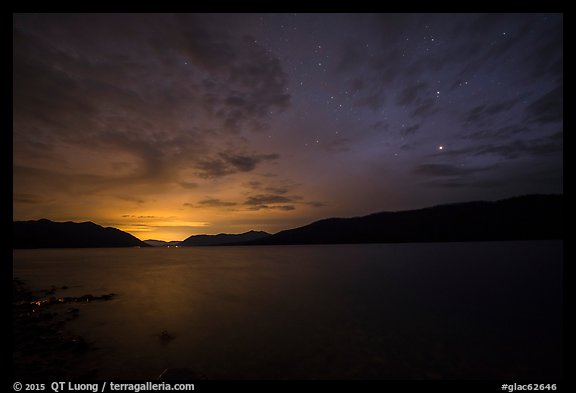 Lake McDonald at night. Glacier National Park, Montana, USA.