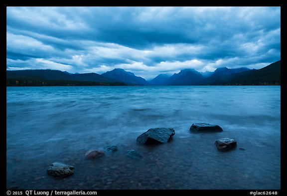 Rain clouds, turbulent waters, and rocks, Lake McDonald. Glacier National Park (color)