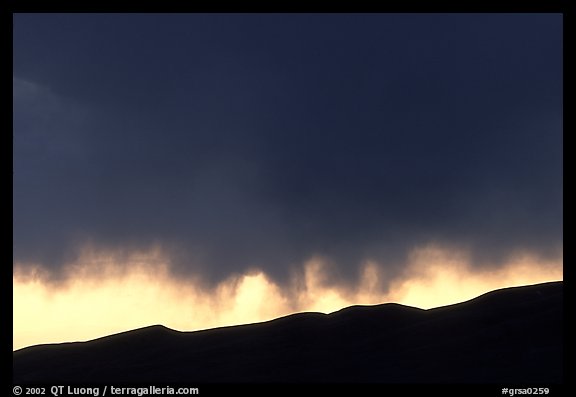 Storm clouds over the Sangre de Christo mountains. Great Sand Dunes National Park and Preserve, Colorado, USA.