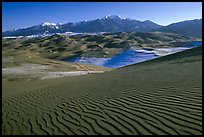 Dune field and Sangre de Christo mountains in winter. Great Sand Dunes National Park, Colorado, USA.