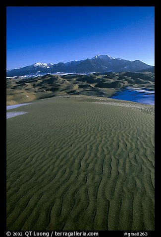 Sand ripples and Sangre de Christo mountains in winter. Great Sand Dunes National Park and Preserve (color)