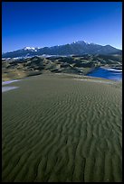 Sand ripples and Sangre de Christo mountains in winter. Great Sand Dunes National Park, Colorado, USA. (color)