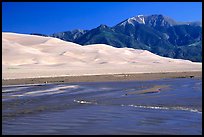 Mendonca creek, dunes and Sangre de Christo mountains. Great Sand Dunes National Park and Preserve, Colorado, USA.