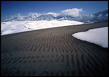 Ripples in partly snow-covered sand dunes. Great Sand Dunes National Park, Colorado, USA. (color)