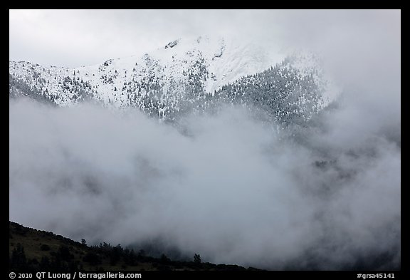 Snowy peak appearing between clouds. Great Sand Dunes National Park and Preserve (color)