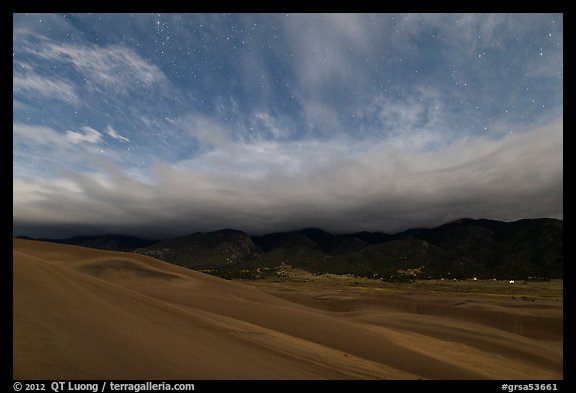Dunes and clouds at night. Great Sand Dunes National Park and Preserve (color)