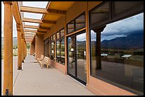 Large windows reflection landscape in visitor center. Great Sand Dunes National Park, Colorado, USA. (color)