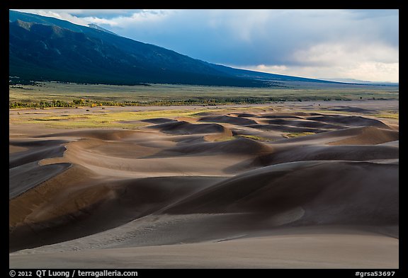 Dune field and valley, late afternoon. Great Sand Dunes National Park and Preserve (color)