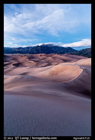 Dunes and Mount Herard at dusk. Great Sand Dunes National Park, Colorado, USA.